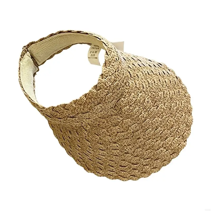 Summer Sun Hat for Adults, Open-Top Shade Cap with Arched Bill, Textured Braid Design Cosplay Accessory for Beach and Daily Y08E
