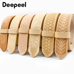 Deepeel 3.8cm Wide Embossed Mens Belts Luxury Brands Genuine Leather Belt Man First Layer Cowhide Waistband DIY Handmade Crafts