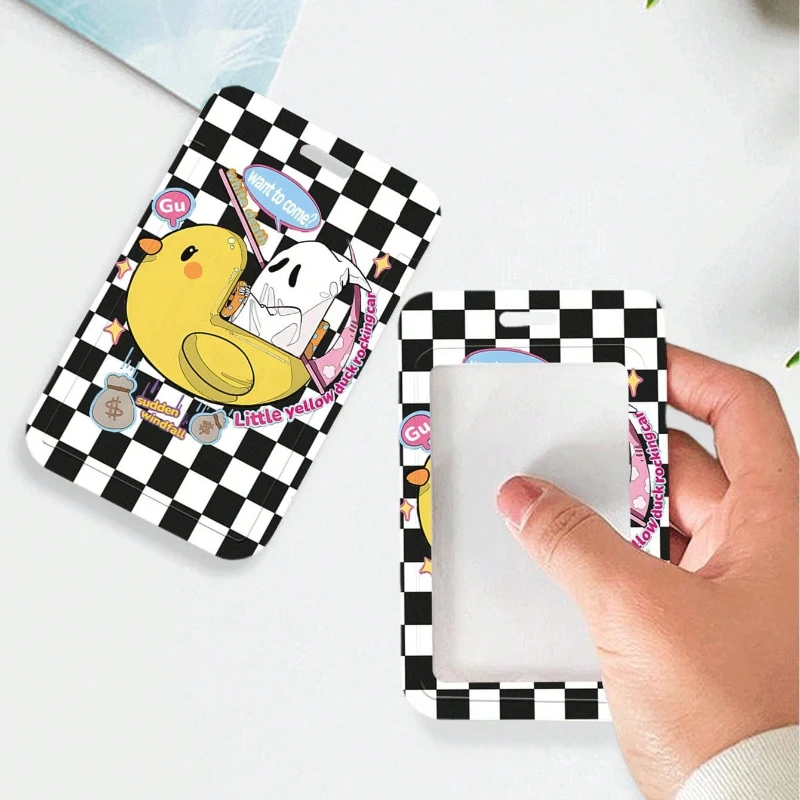 Tarjetero de pato amarillo para estudiantes, tarjeta de autobús, funda protectora para tarjeta de comida, soporte para sesión fotográfica Kpop, llavero colgante de primavera, resistente al desgaste