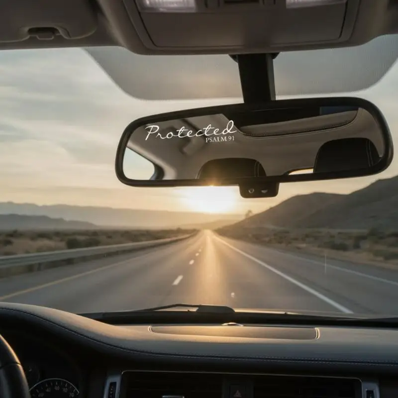 1Sheet Protected Psalm 91 Car Rearview Mirror Decal Vinyl Religious Faith Sticker Self Adhesive Decor For Car Interior Accessory