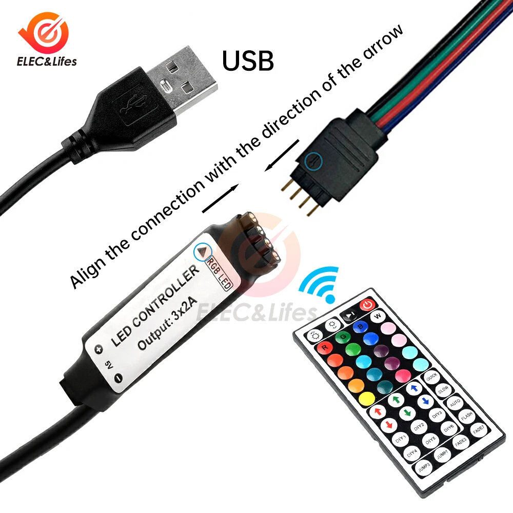 Светодиодная лента USB 5 В/DC 5-24 В, 44 клавиши, контроллер RGB, ИК-пульт дистанционного управления, диммер для 5050 2835 RGB светодиодная лента, подсветка телевизора