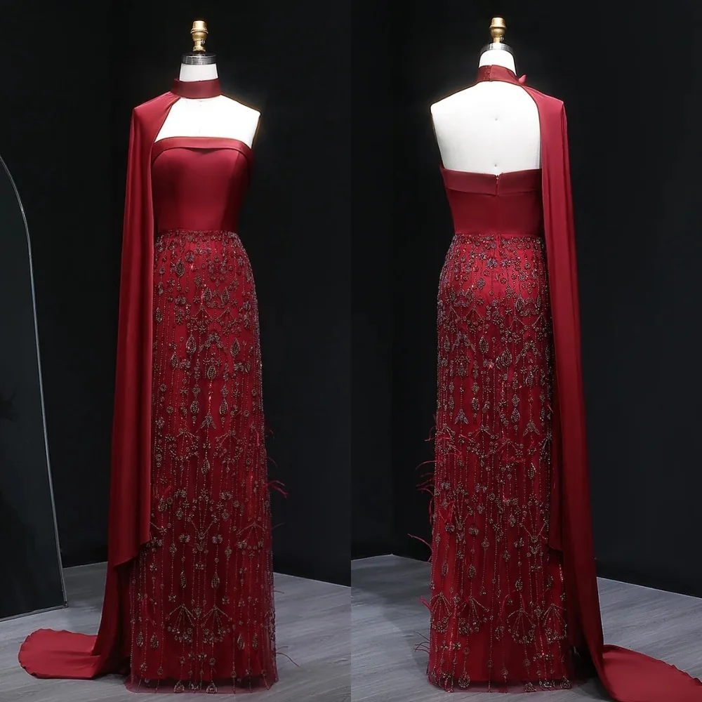 

Customized Charmeuse Feather Strapless A-line Long Dresses Bespoke Occasion Women Luxury Evening Elegant Party Wedding Glitter