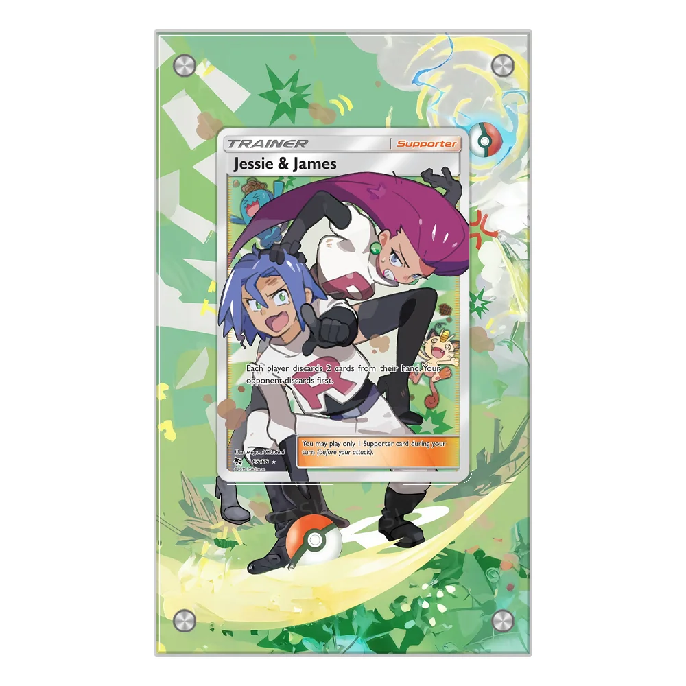 Pokemon Anime Jessie & James Card Estuche de exposición de arte extendido Tarjeta de colección Pintura extendida Estante de exhibición Psa sin