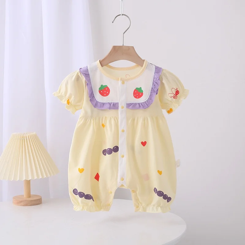 

Летний комплект одежды для девочек из чистого хлопка, очень милый и очаровательный, для малышек 3-2 месяцев, ультра-милый комбинезон для девочек