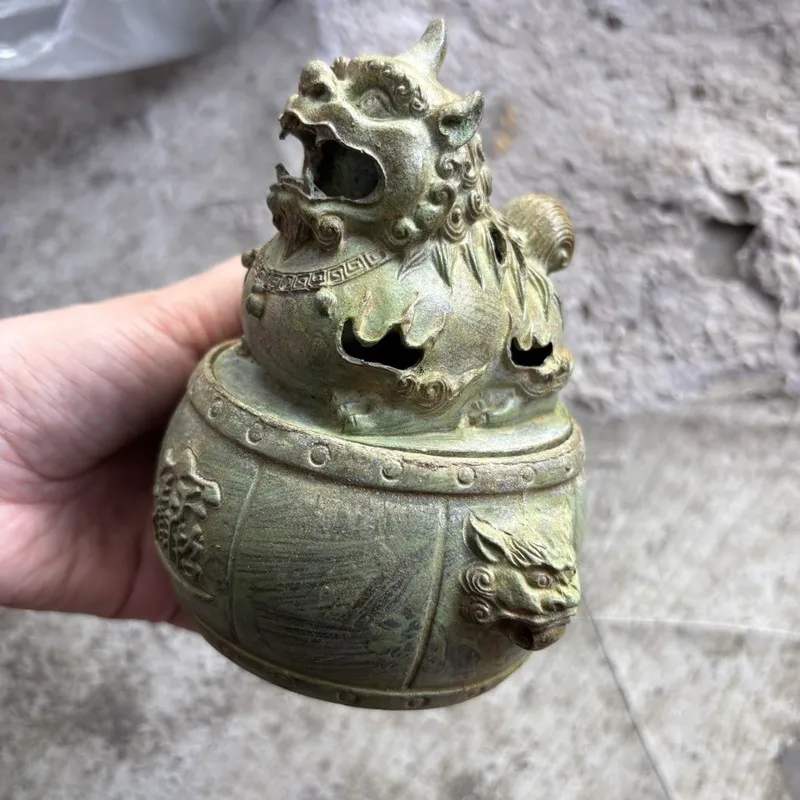 Lion two dragons playing with a pearl , animal ear green incense burner, office and street stall decorative it