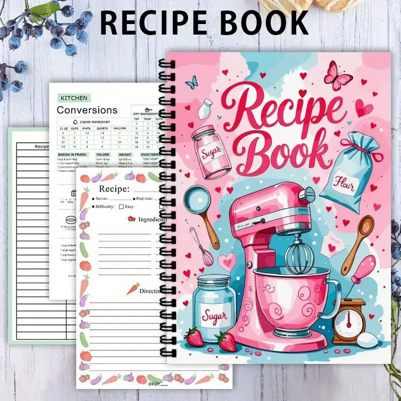 Cuaderno de recetas, 100 hojas, libro de cocina vacío, planificador escrito a mano para preparación diaria de comidas, repostería, principiantes, para guardar recetas caseras