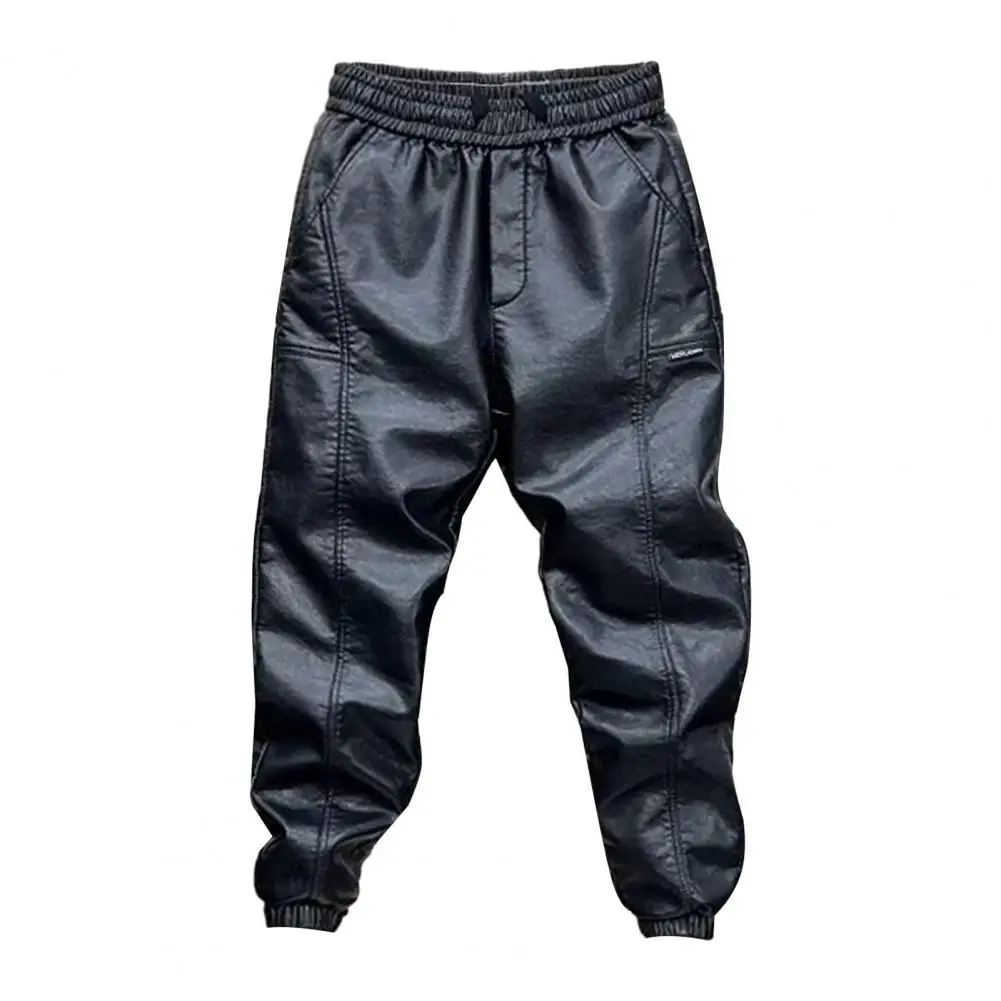 Velvet Pants Windproof Trousers Men's Windproof Waterproof Faux Leather Pants with Elastic Waist Ankle-banded for Cycling