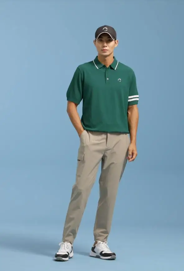 

2026 Summer New High-End Men's Knitted Golf Shirt Short Sleeve Ice Silk Cool Feeling Breathable Business Casual Shirt