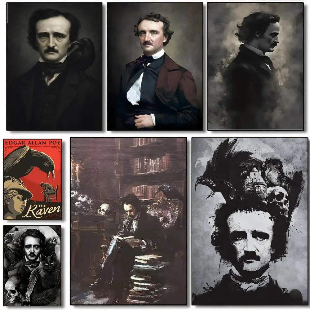 Renowned Writer E-Edgar Allan Poe Poster Decorative Wall Art Stickers Mural for Home Living Room Hallway Decor Gift