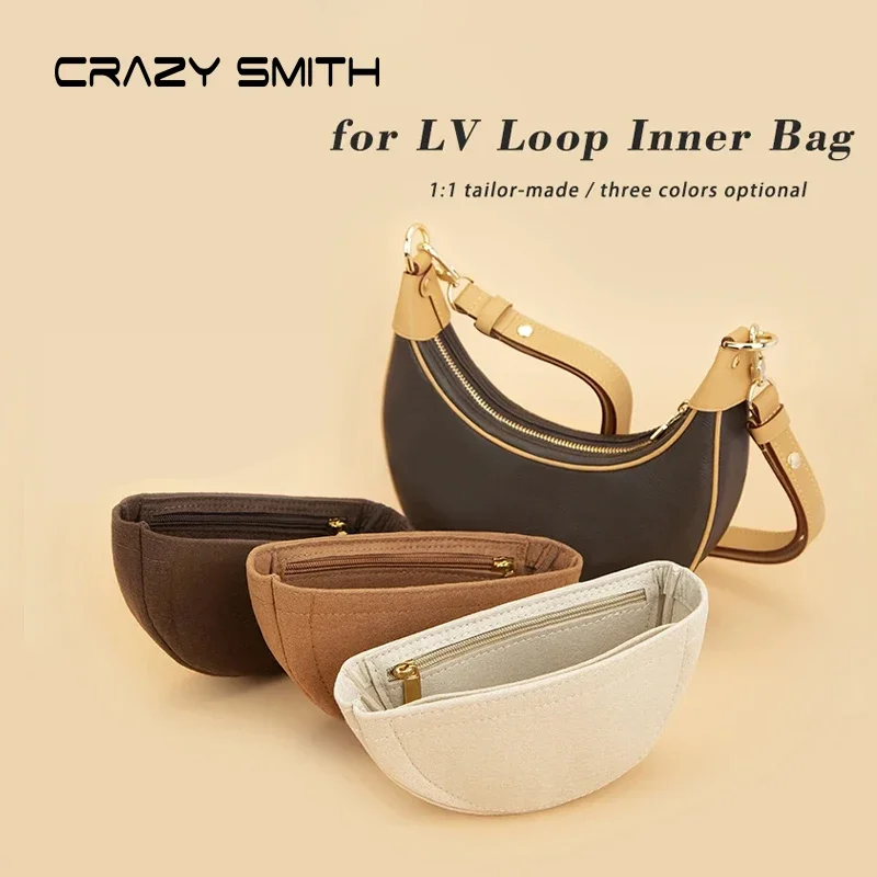 

CRAZYSMITH Felt Insert Bag Organizer For LV Loop Moon Inner Bag Makeup Purse Storage Tote Insert Handbag Organiser Accessories