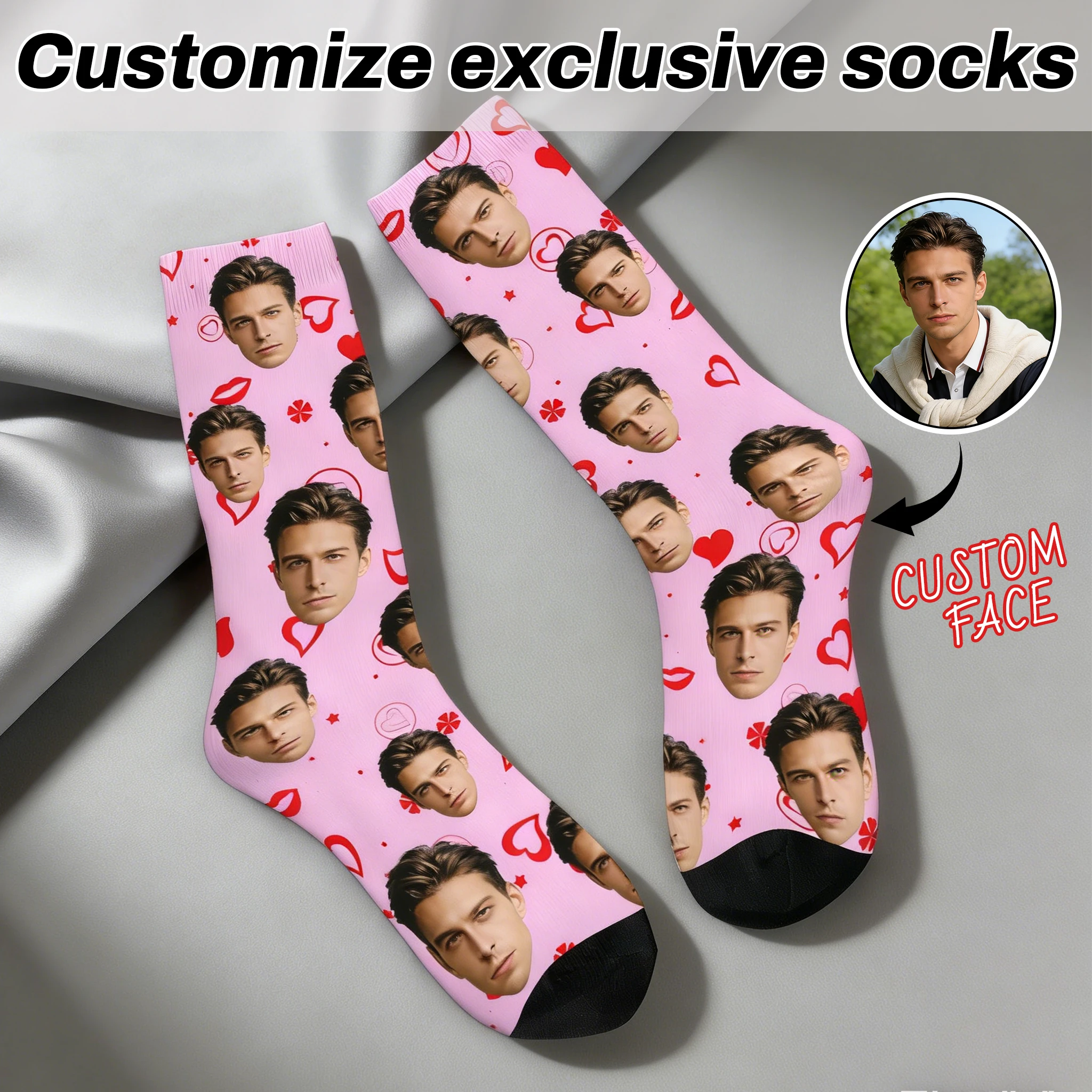 

Personalized Face Photo Custom Socks Custom Men Valentine's Day Gift For Husband Anniversary Gift for Dad