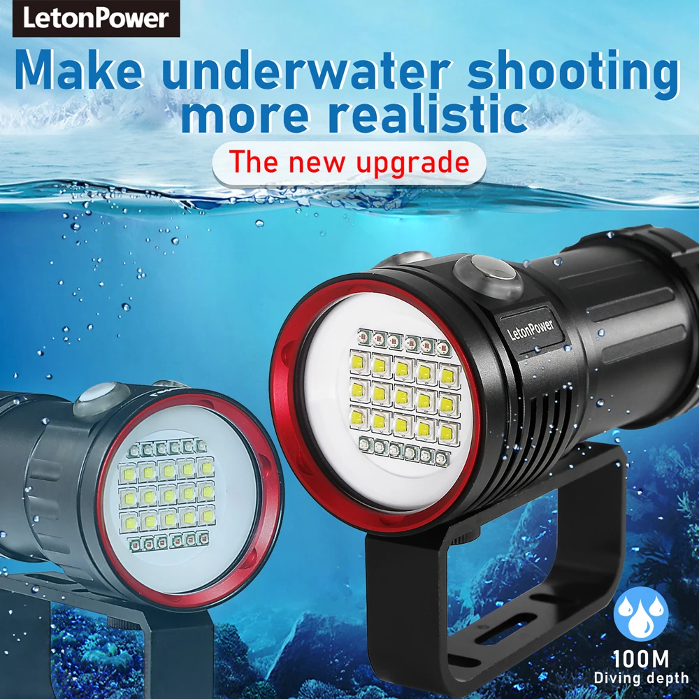 Professional Underwater 27 LED Photography Light Highlight Lamp 22800Lumens Diving Flashlight 100M Waterproof Video Camera torch