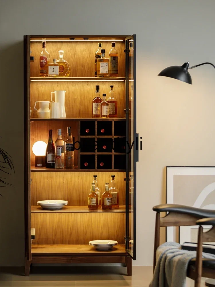 2003North American black walnut wine cabinet living room solid wood display cabinet modern glass door storage cabinet