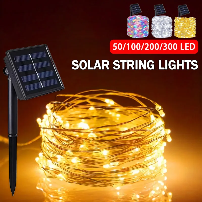 5m/10m/20m/30m LED Solar Light Outdoor Waterproof Garden Fairy String Lights 8 Modes Lighting For Christmas Copper Wire Lamp