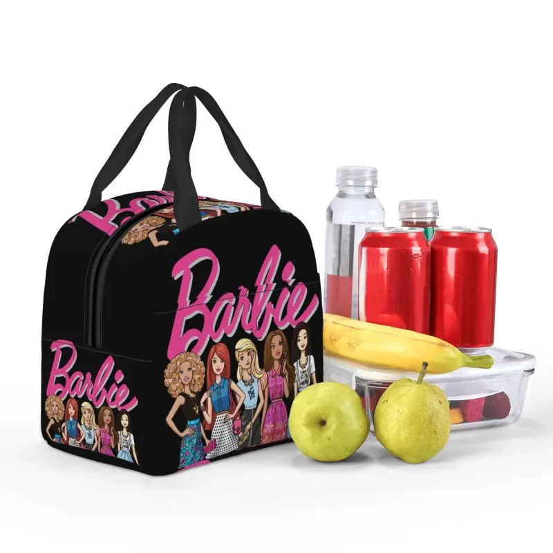 Custom Pink Girl Barbie Lunch Bag Portable Cooler Thermal Insulated Lunch Box for Kids School Multifunction Food Bento Box