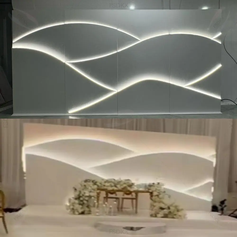 

FSDKX Popular Classy Warm White LED Light Backdrop Wall Panel Acrylic PVC Wedding Backdrop for Parties Christmas