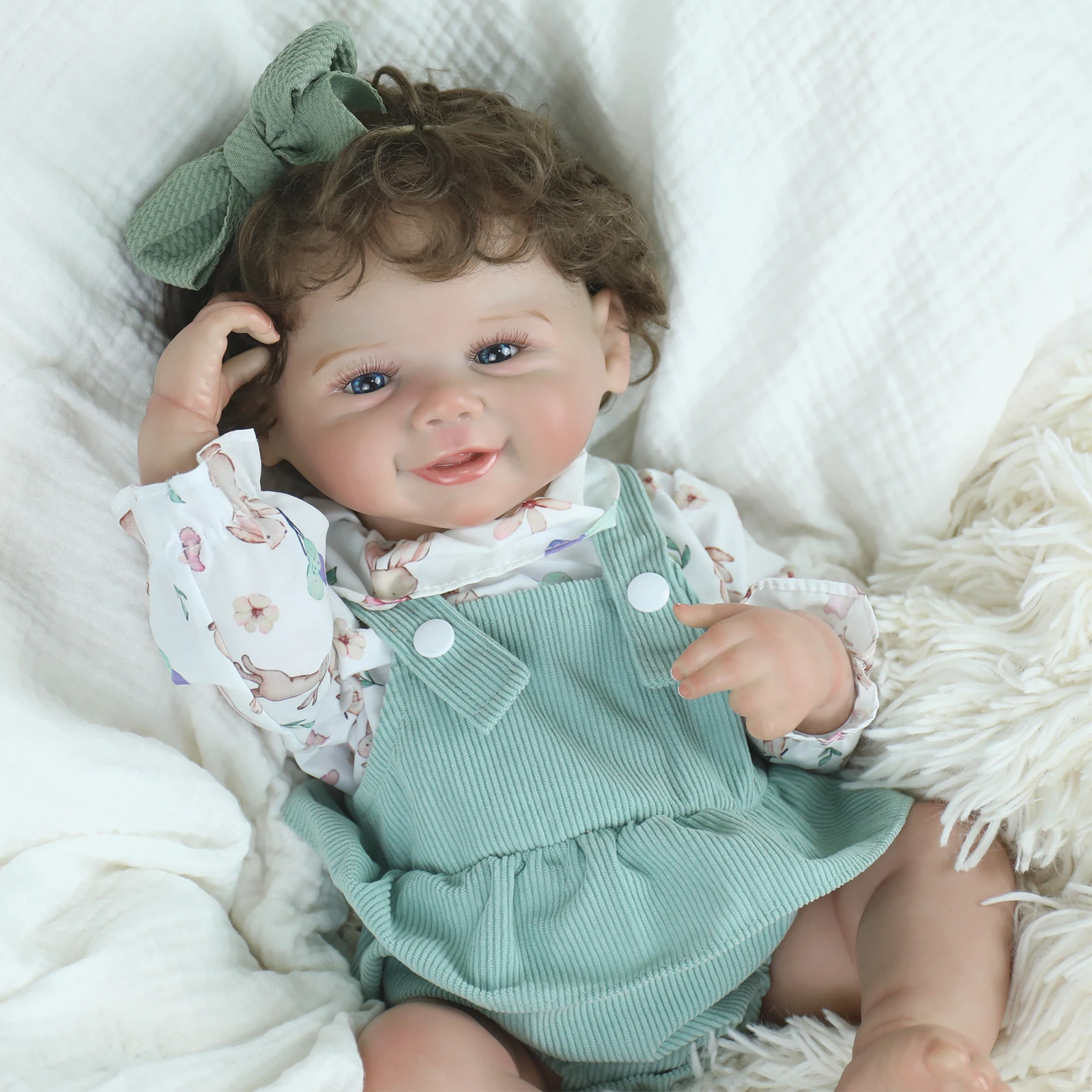 Lifereborn 18inch Newest Smiling Cute Finished Reborn Baby Silicone Soft Vinyl Body Doll with Hand Rooted Hair for Girl Toy Gift