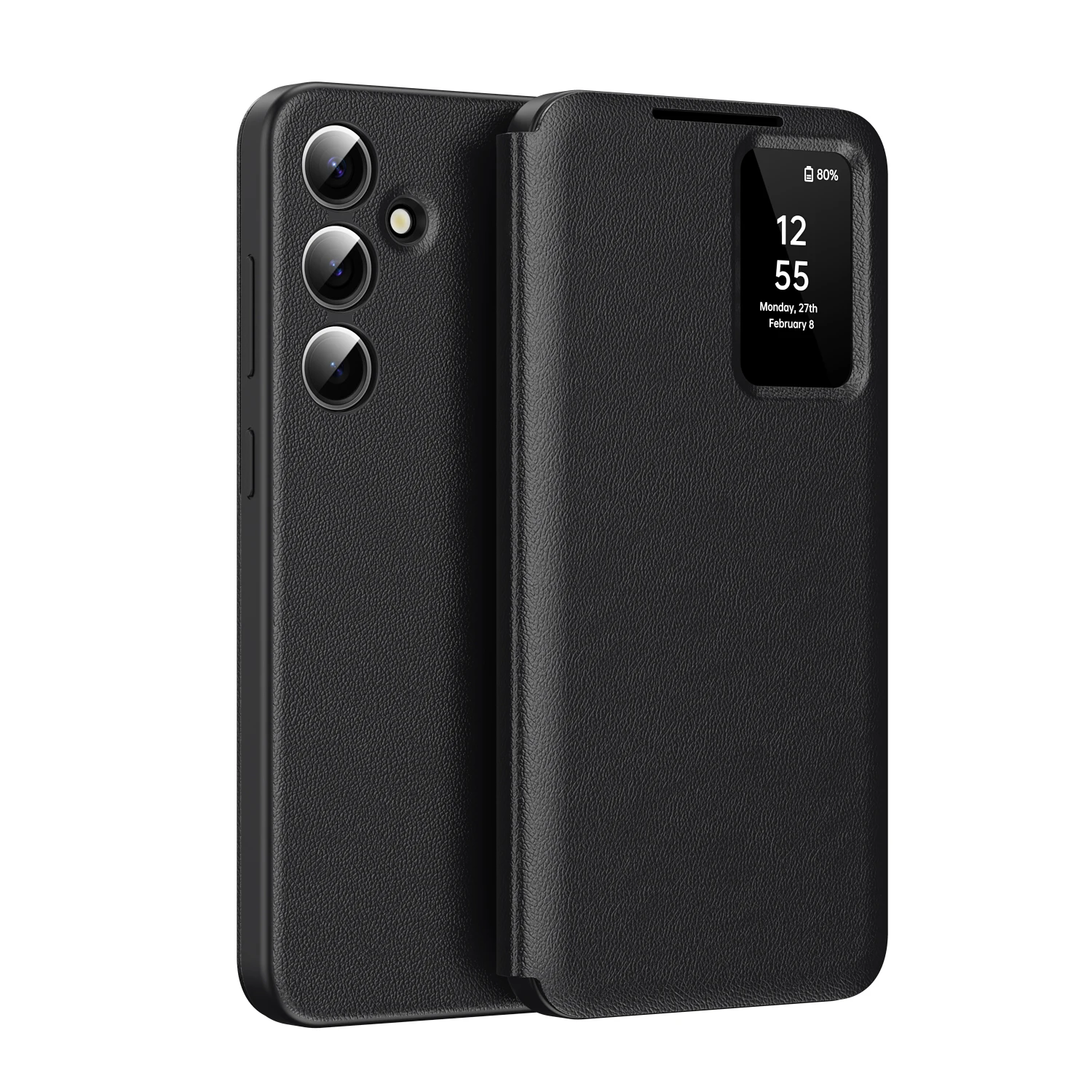 Originele Premium Lederen Portemonnee Kaarthouder Flip Case voor Samsung A57 A37 A17 A56 Wake Up/Sleep Smart Display Transparant Venster Cover