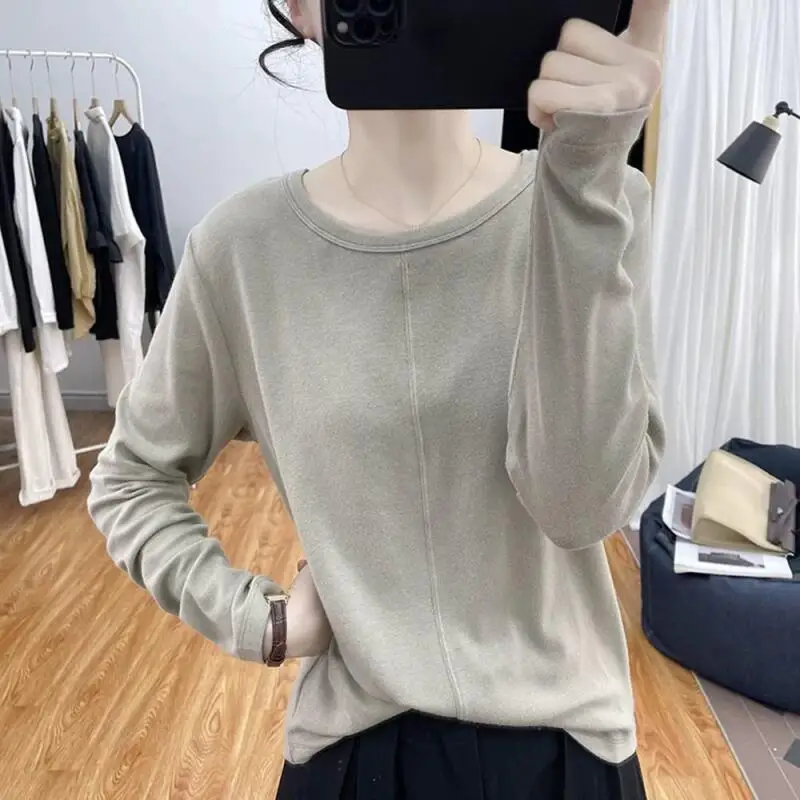 

Женская футболка с круглым вырезом и длинными рукавами, весенне-осенняя модная тенденция, женская одежда, повседневные простые футболки, новые товары, топы