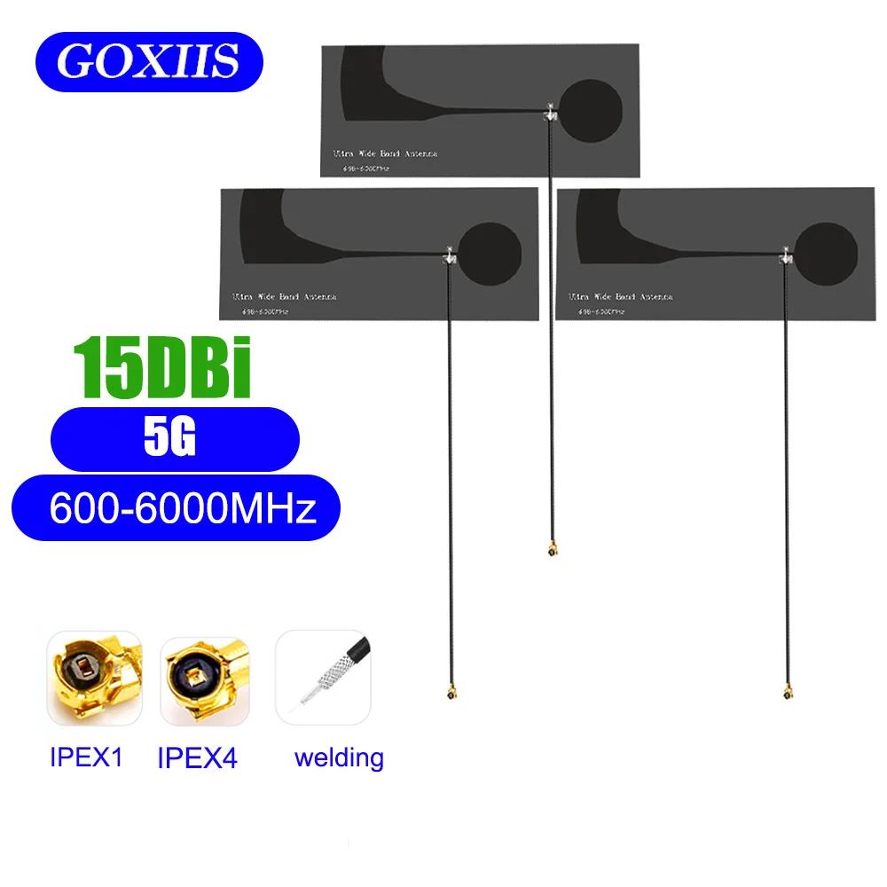Antena de alta ganancia 5G 15dBi 600-6000MHz con placa suave FPC integrada RG1.13 Cable de 12cm conector de soldadura IPEX