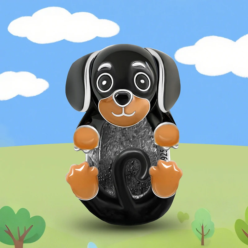 

Стерлингового Серебра 925 пробы, колбаса, собака, хамелеон, черный кот, подвески из бисера, подходят для браслета «сделай сам», изготовление подарка ювелирных изделий высокого качества