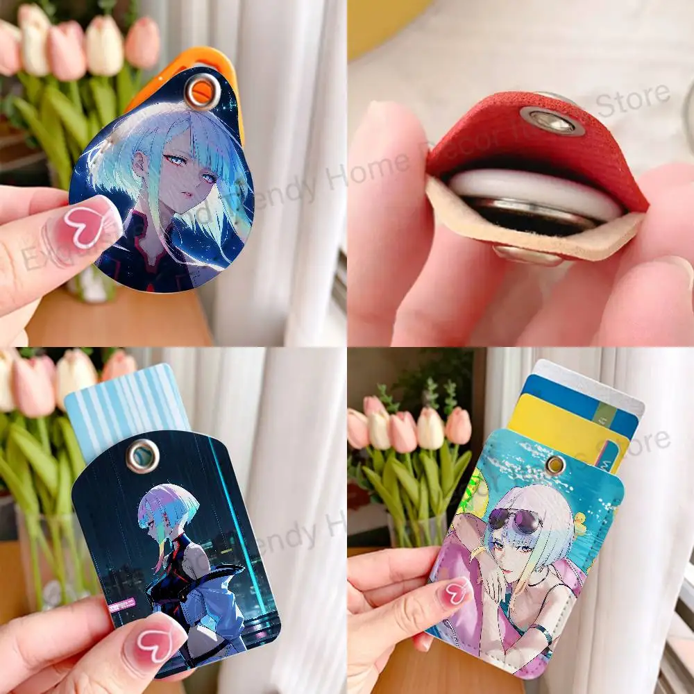 Cute L-Lucyna K-Kushinada PU Leather Card Holder Keychain Key Ring Door Lock Access Card Air Tag Case Keychain Card