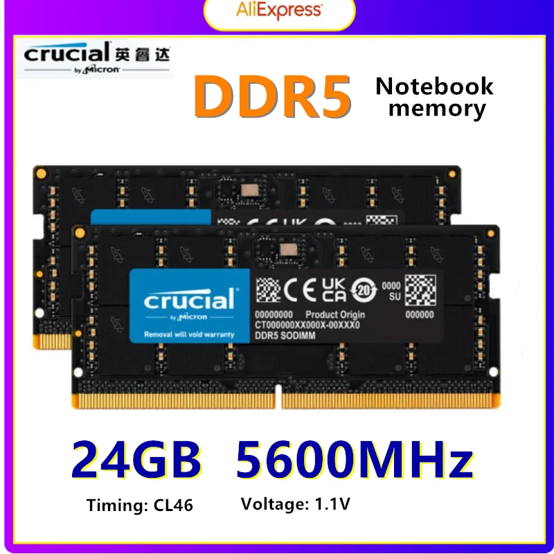 

Crucial Notebook memory module DDR5 24GB 5600MHZ CL46 1.1V RAM