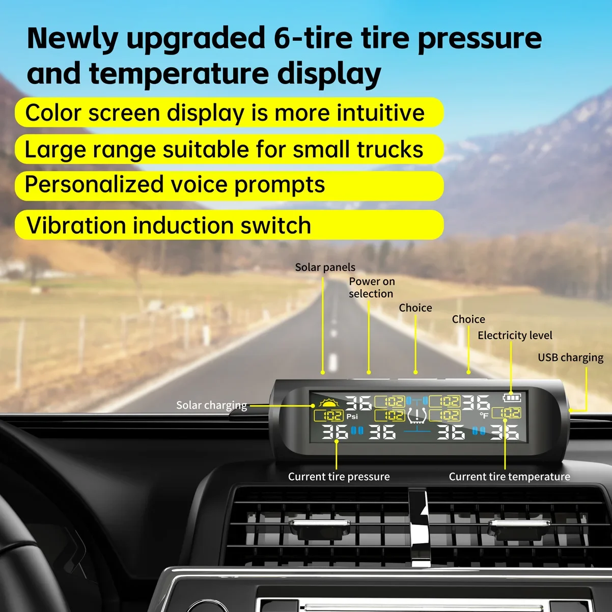 Smart Solar TPMS Car Tire Pressure Alarm Monitor System 4/6 Sensors Display Intelligent Tyre Pressure Temperature Warning