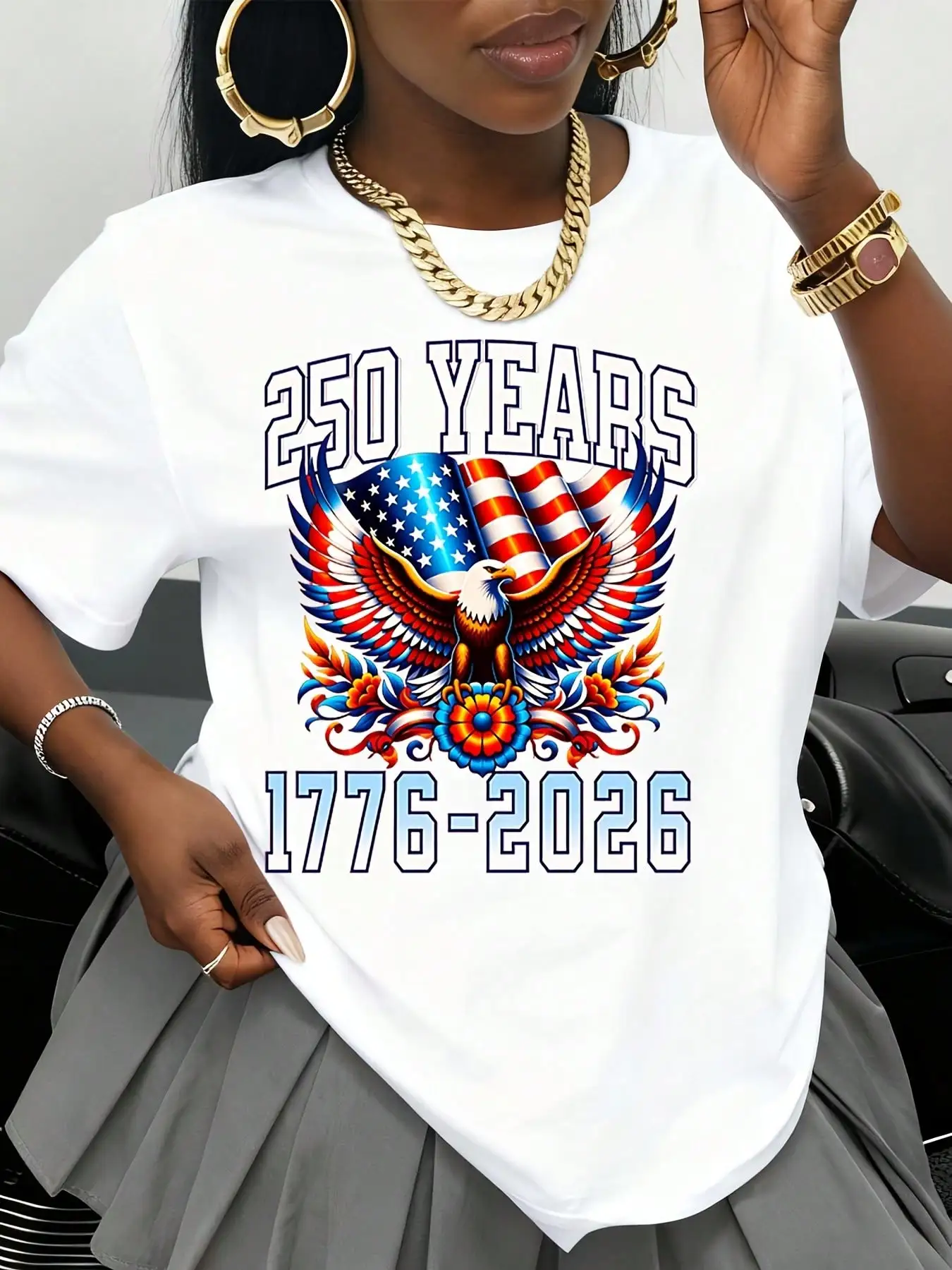 USA 250 Years Bald Eagle & America's Legacy We The People グラフィック Tシャツ 愛国的な独立記念日 オーバーサイズ トップス 原宿 1