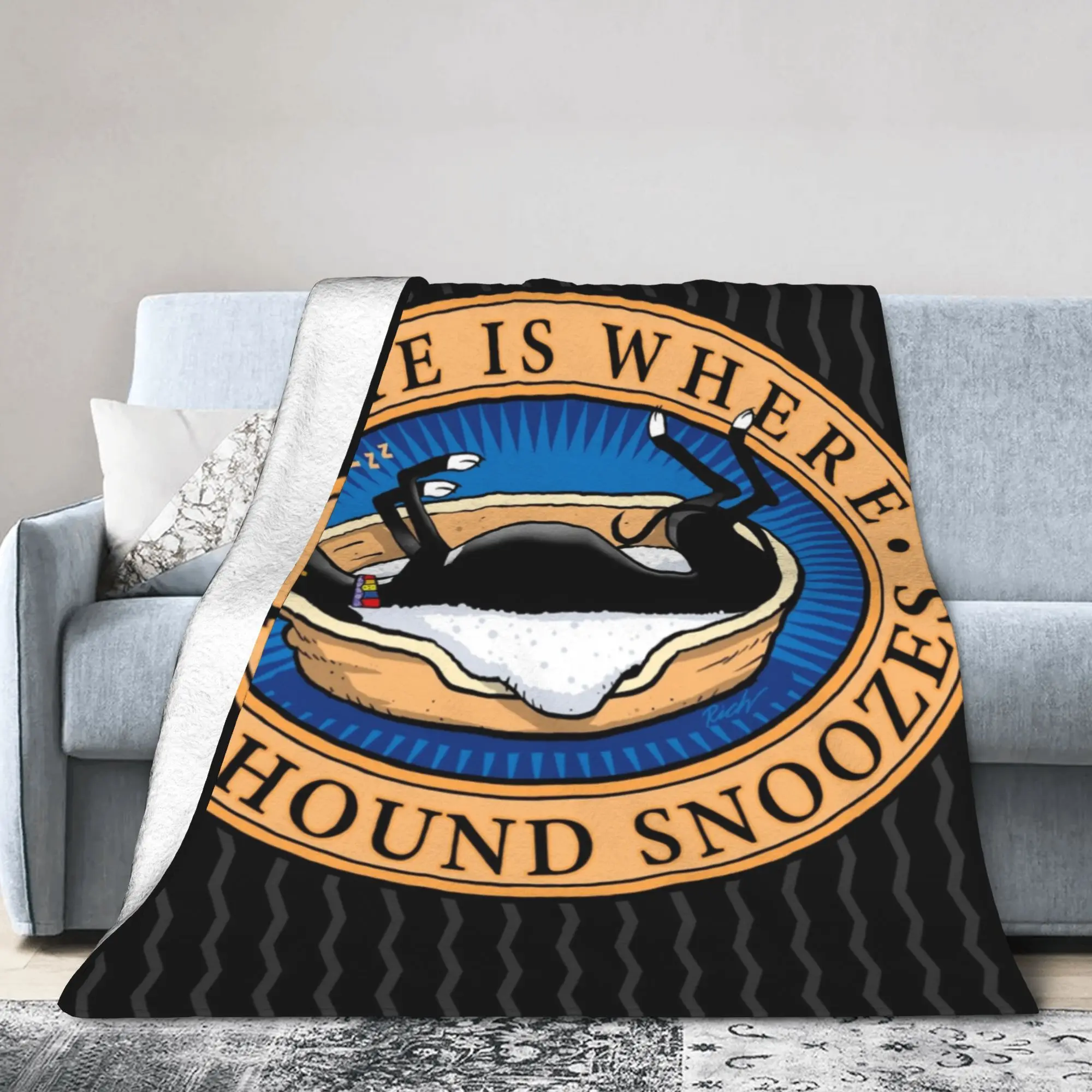 Custom 3D Printed Home is Where the Hound Snoozes Blankets Soft Flannel Whippet Greyhound Dog Throw Blanket for Couch Car Bed