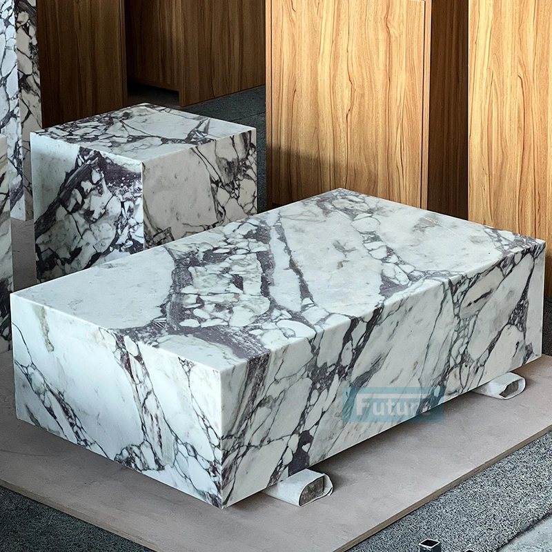 Elegant Turkish Calacatta Viola Marble Coffee Table Four-Piece Set for Eco-Friendly Living Room Bar Counter and Outdoor Events