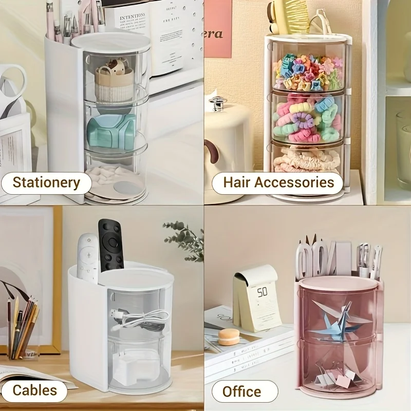 Organisateur de cosmétiques à 3 niveaux avec support rotatif à 180 degrés pour éponge, porte-pinceaux de maquillage de bureau, rangement transparent