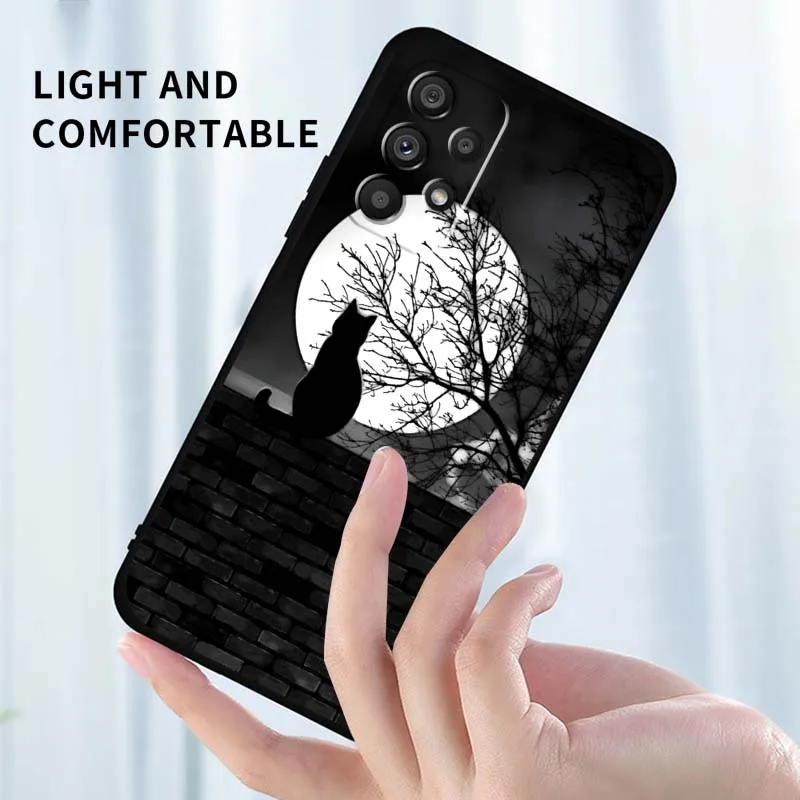 Funda artística de gato de Anime oscuro para Samsung A73 A72 A71 A55 A54 A53 A52 A51 A13 A22 A16 A15 A12 A14 A26 A07 5G negro