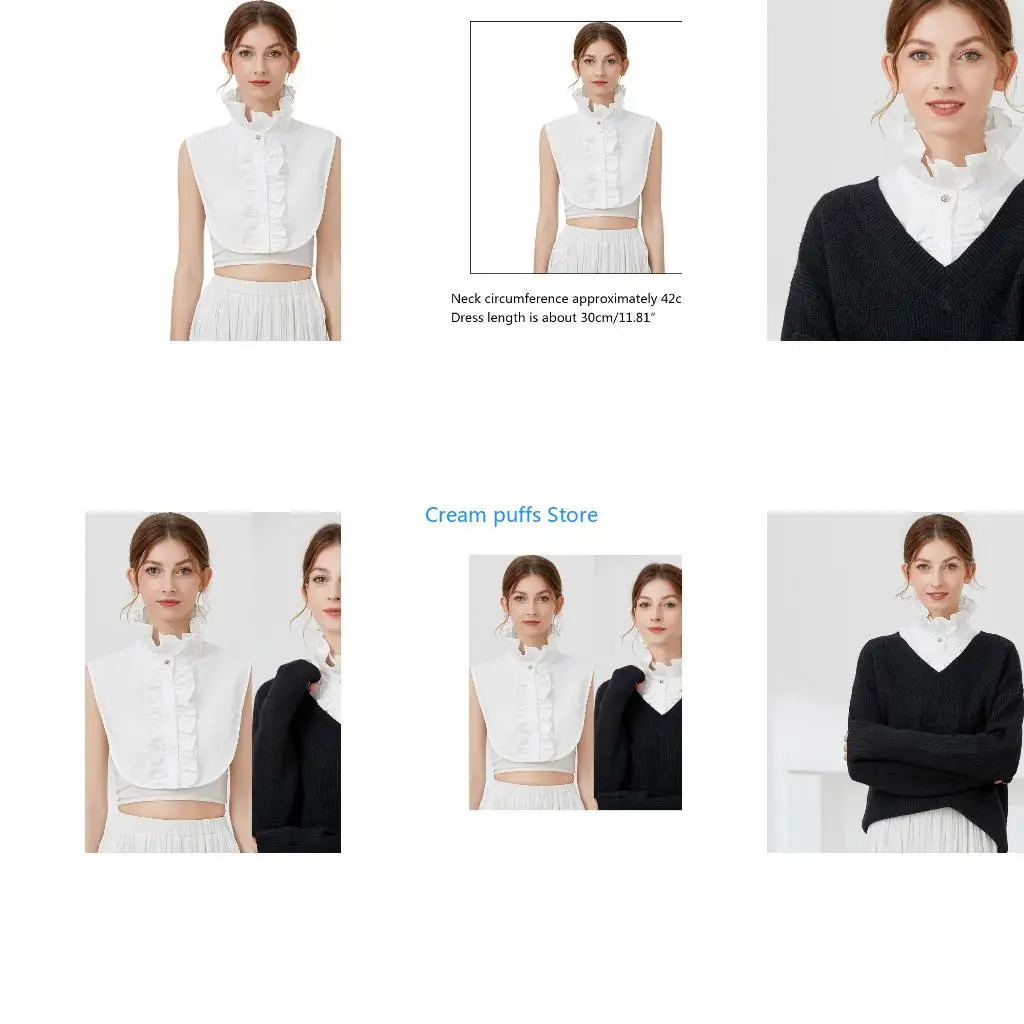 50LE Women Detachable Dickey False Collar Retro Victorian Ruffle Mock Neck Half Shirt