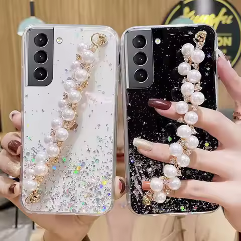 Double Pearl Bracelet Phone Case For Samsung S23 Plus S22 Ultra S21 FE S10 S20 Note 10 Lite S23 Ultra S9 Transparent Soft Cover