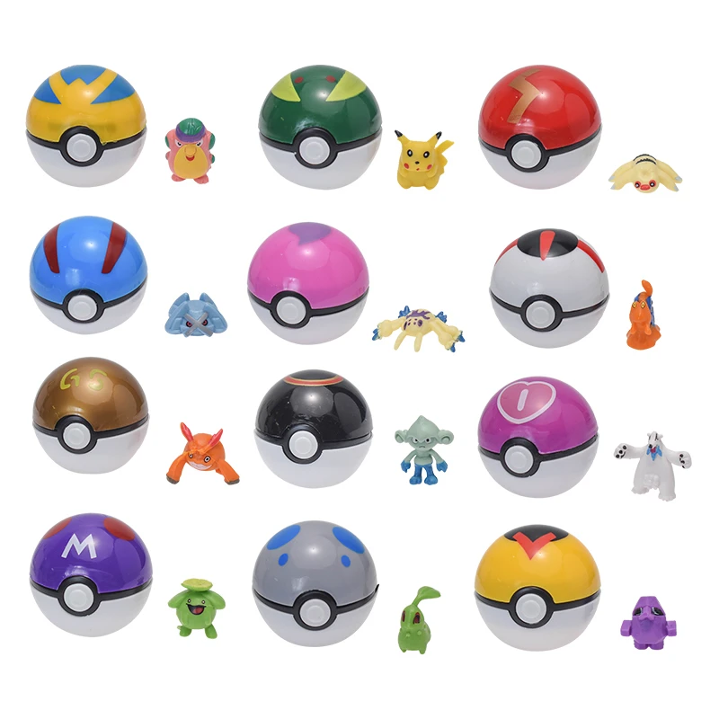 12 unids/set Pokemon Poke Ball figuras de juguete Anime Pikachu monstruo de bolsillo mascota elfo PVC estatuilla colección de acción modelo muñecas regalos