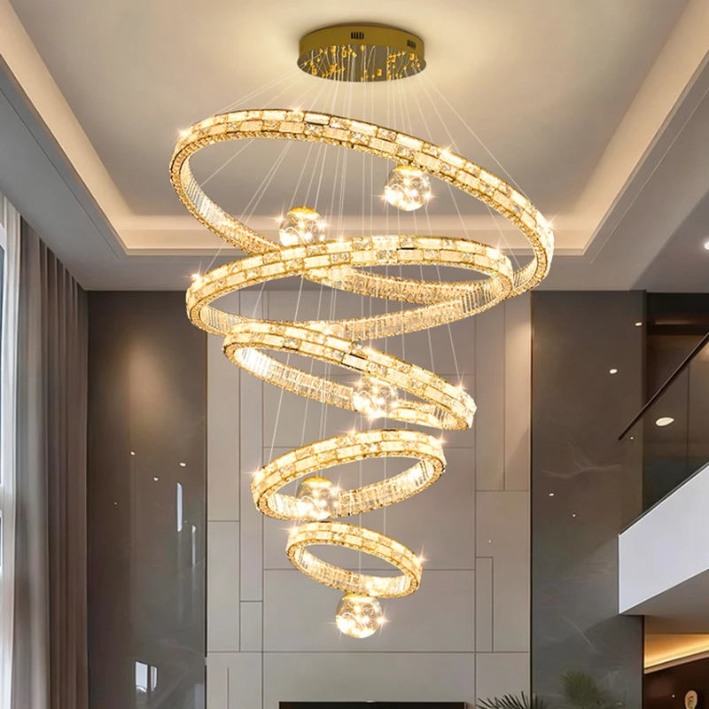 Modern Home Decoration Crystal Chandelier Stair Pendant Lamp Living Room Pendant Lights Interior Lighting