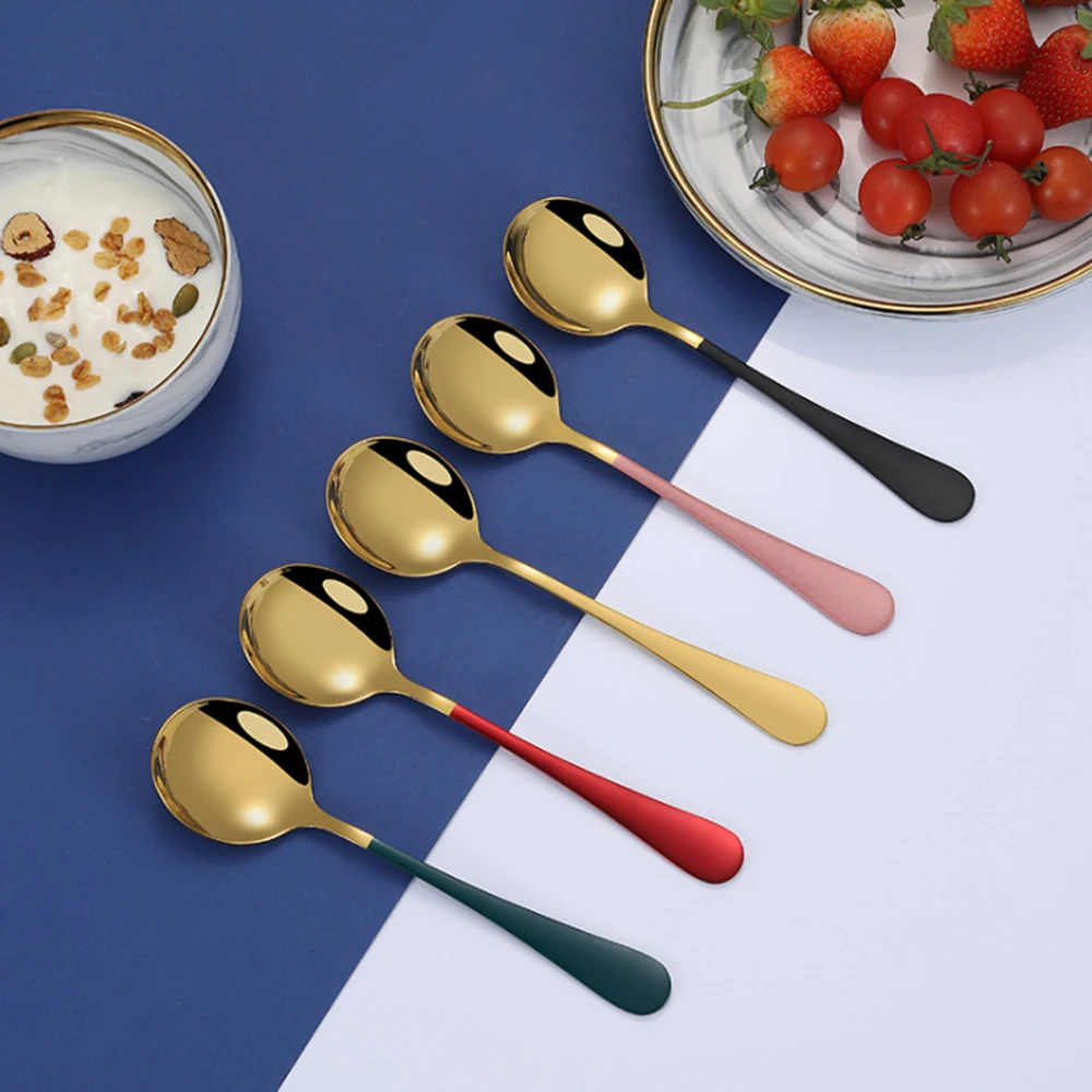 

304 stainless steel round dessert spoon soup spoon salad fork kitchen tableware