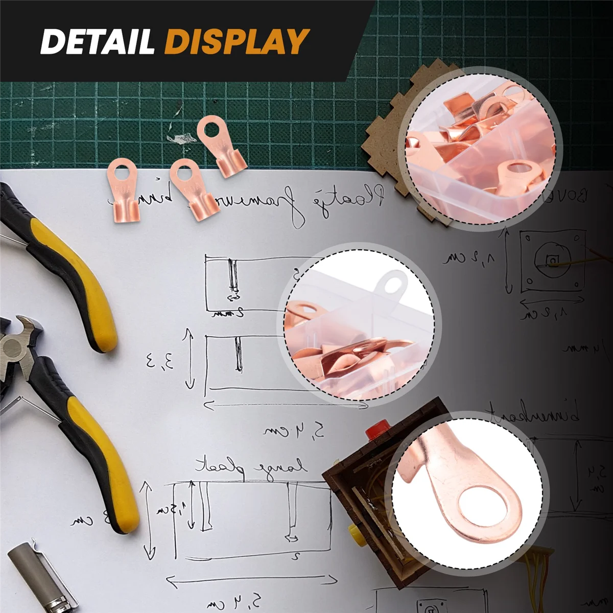 Terminali Terminali ad anello in rame a cilindro aperto Kit di assortimento di connettori a crimpare per cavi OT 10A 20A 30A 40A 50A (confezione da 70)