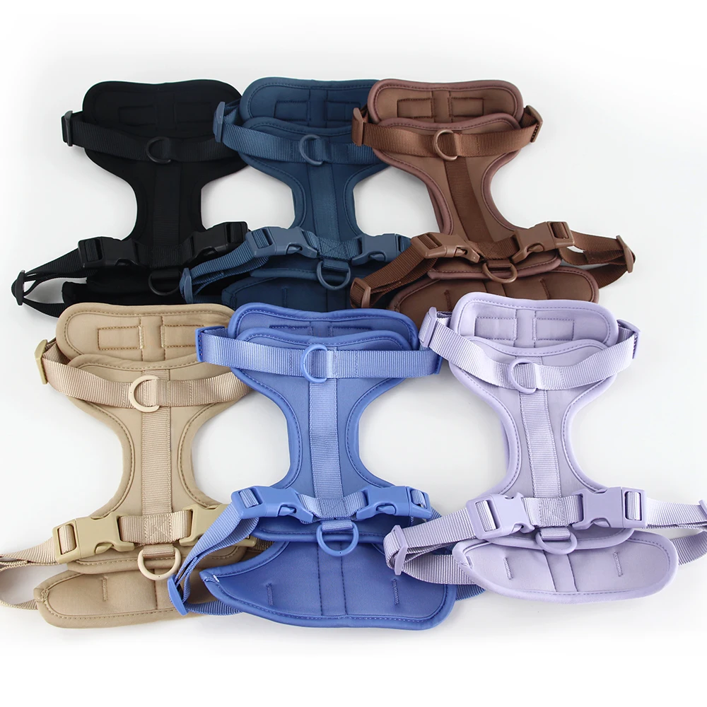 

New Lightweight Custom Logo Pet Dog Safety Harness Adjustable Soft Padded Air Layer Dog Harness With Rubber Dog Collar Leash Bag