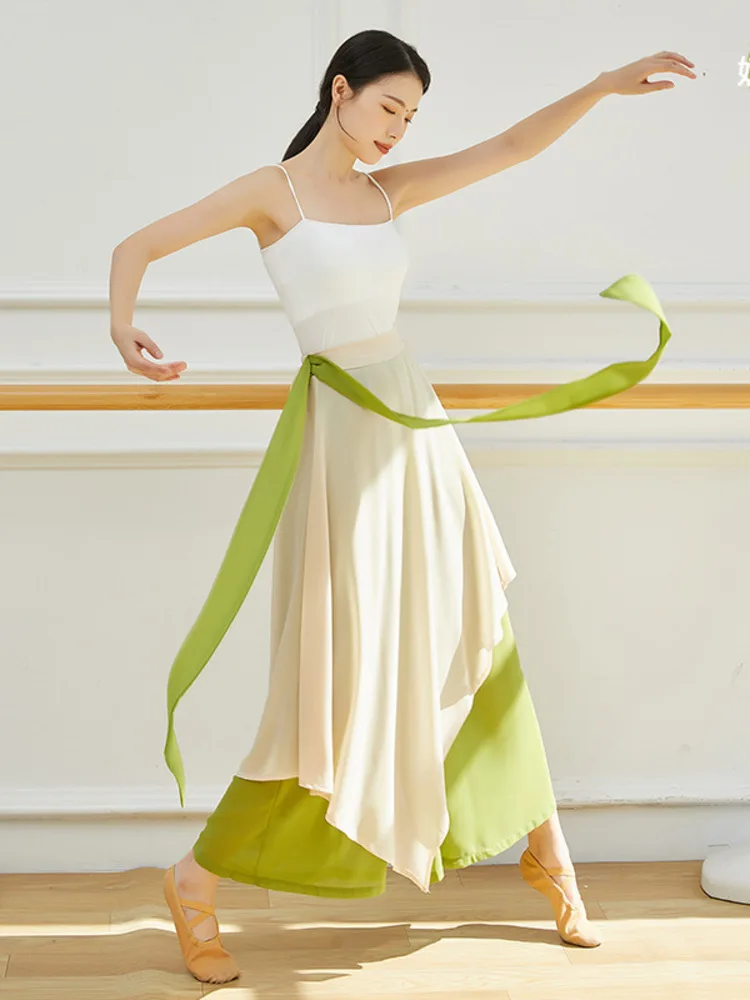 

Танцевальный костюм, китайская пололая и струящаяся шифоновая юбка, брюки, классические танцевальные костюмы, тренировочные широкие брюки