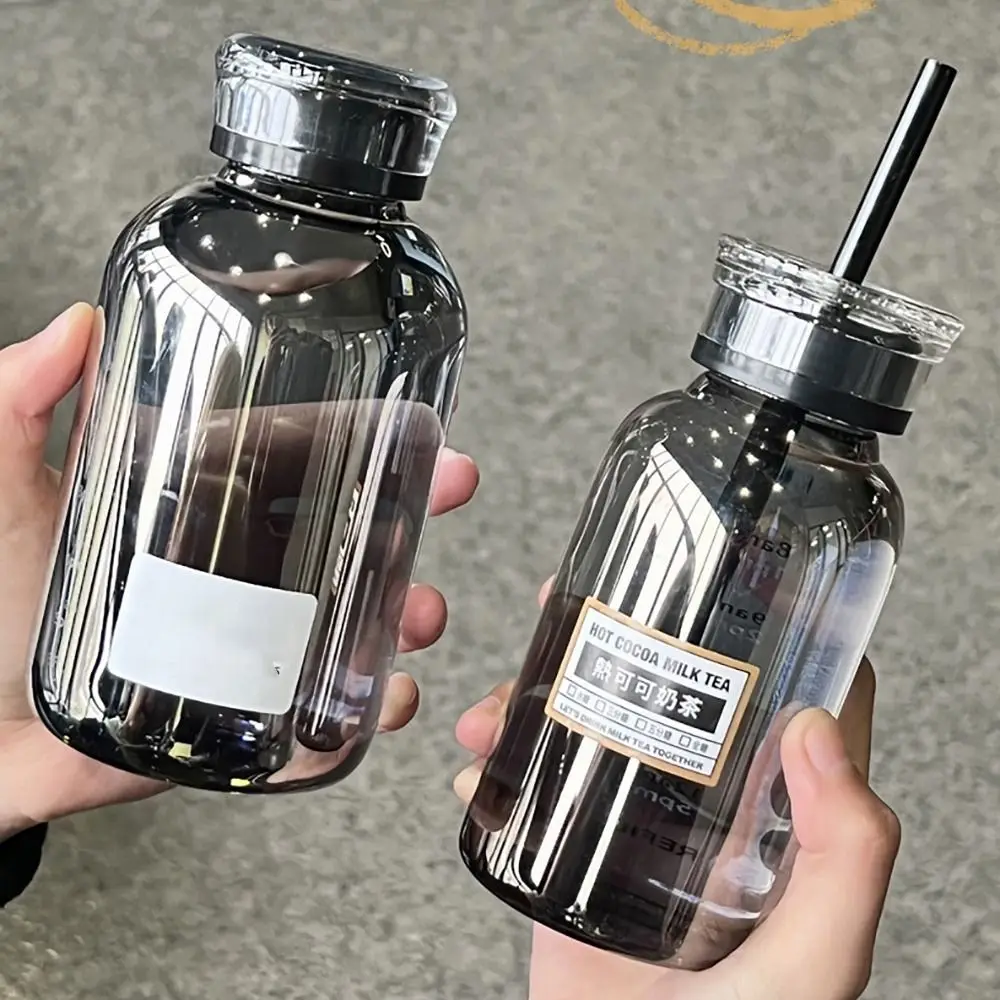 

350/550/750ml Large Capacity Glass Water Bottle With Time Marker Double Cover With Protective Cover Glass Cup With Lid Straw