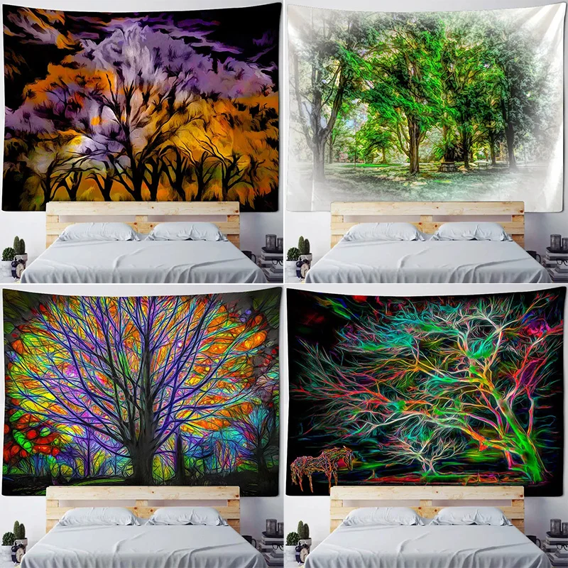 Oil Painting Colorful Big Tree Decorative Tapestry Home Wall Decoration Office Living Room Tapestry