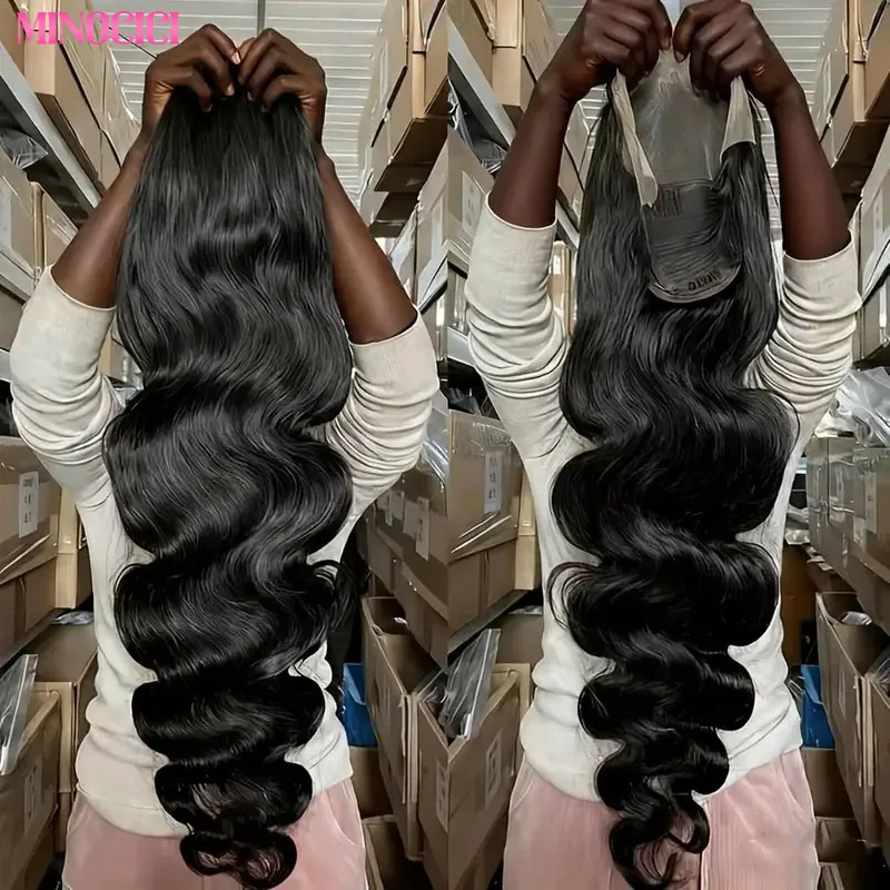 Peruka typu lace frontal z włosów naturalnych, body wave, 30-40 cali, 13x6, peruki z włosów naturalnych body wave 13x4 dla czarnoskórych kobiet, naturalny czarny, brazylijskie włosy.