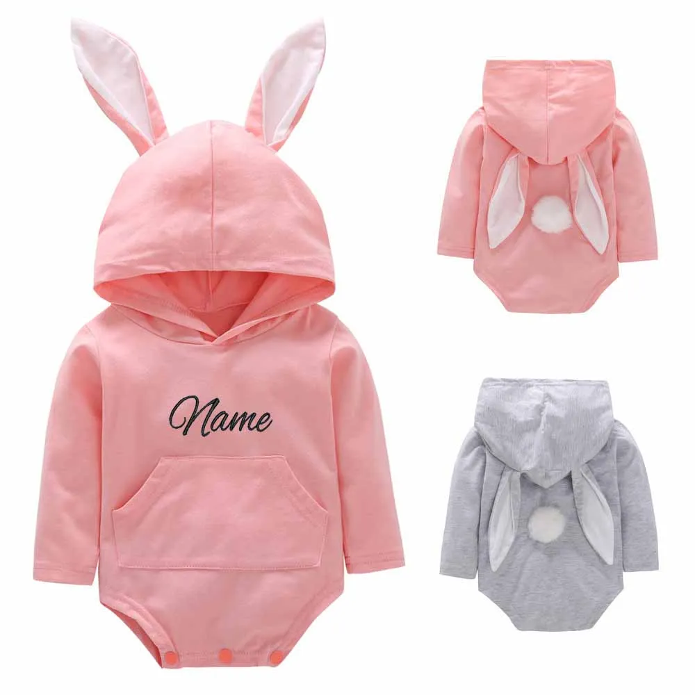 Custom Baby jumpsuit with name,personalized baby Easter bunny ear long sleeved jumpsuit, baby performance outfit, outdoor outfit