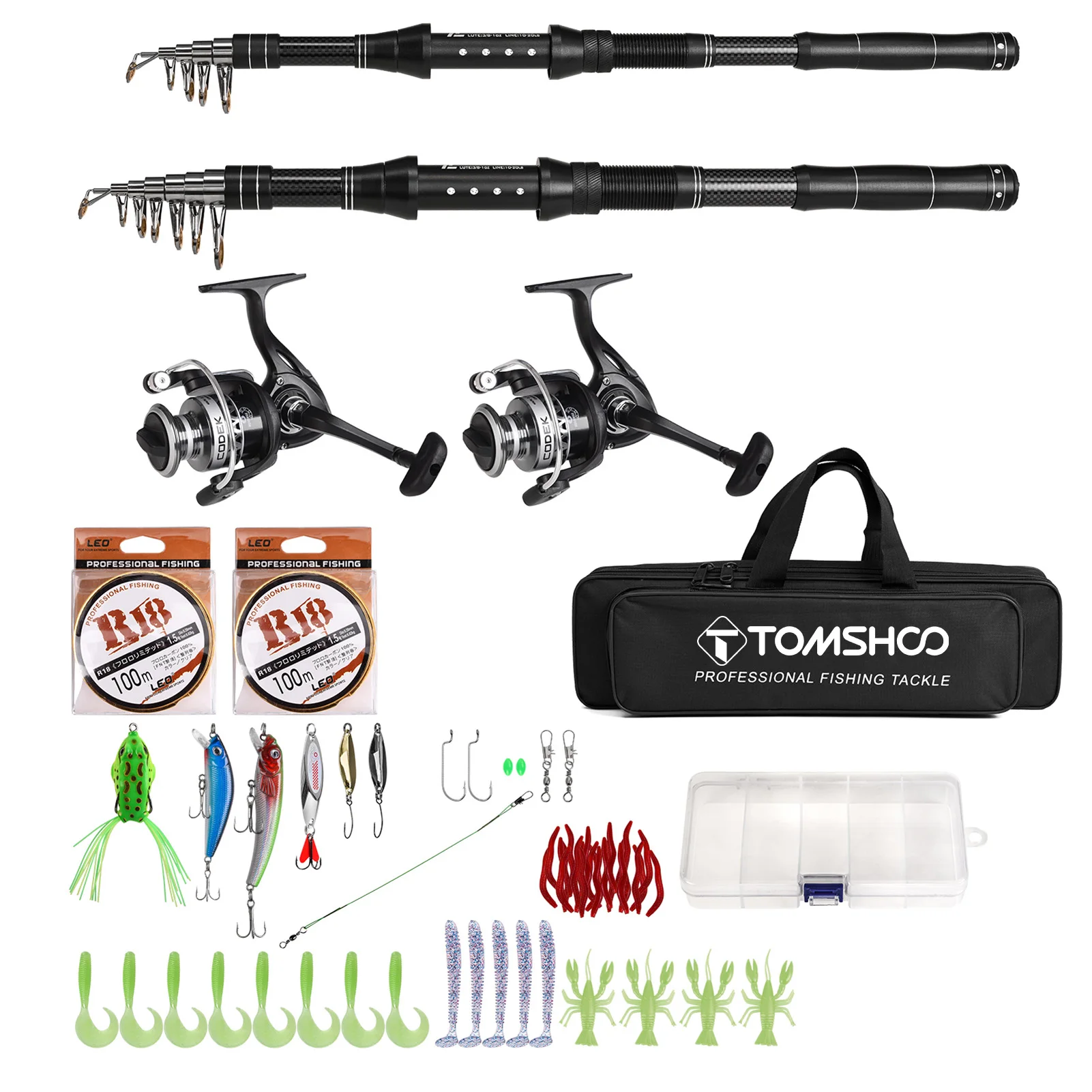 

Telescopic Fishing Rod Combo 1.8M+2.4M Carbon Fiber Spinning Reel GH3000x2 100M Line Lures Set Bag Fishing Gear