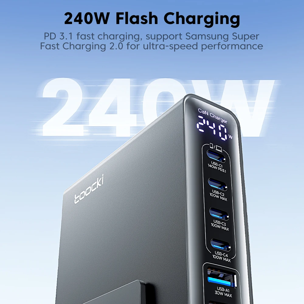 Toocki 240W 데스크탑 GaN 충전기 PPS PD3.1 QC4.0 140W 고속 충전 USB 타입 C 충전기 노트북 태블릿 아이폰 삼성 샤오미용
