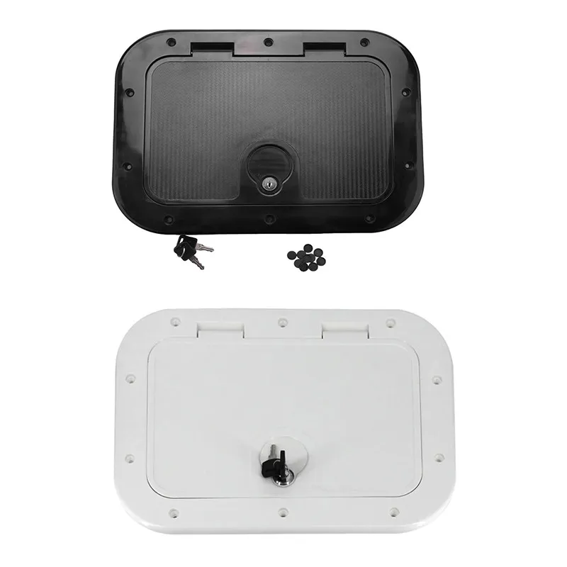 Marine Grade Black/White ABS Plastic Rectangular Deck Plate Inspection Hatch Cover with Lock for Marine Yachts Accessories