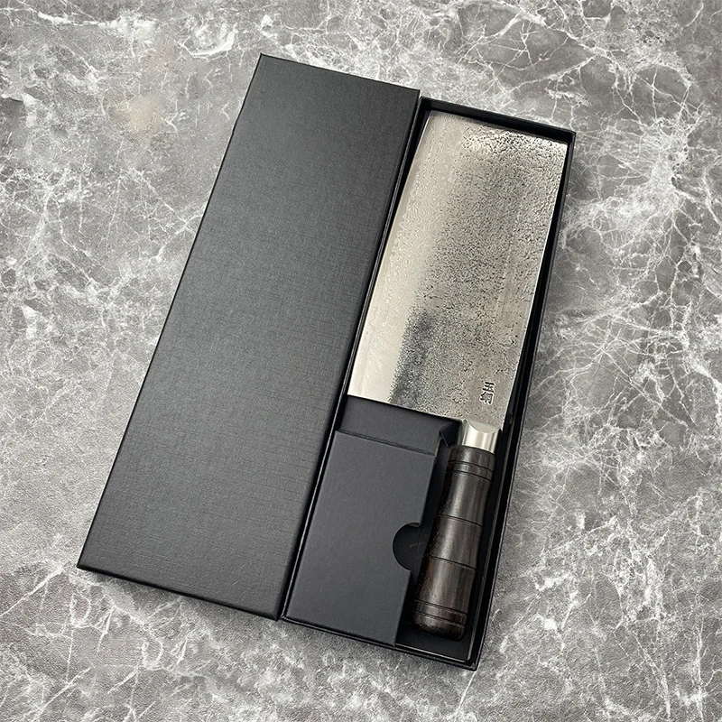 8 Inch Slicing Knife Handmade Forged Damascus Steel 10Cr15Mov Blade Ebony Handle Cutting Vegetables Cleaver Meat Kitchen Knife