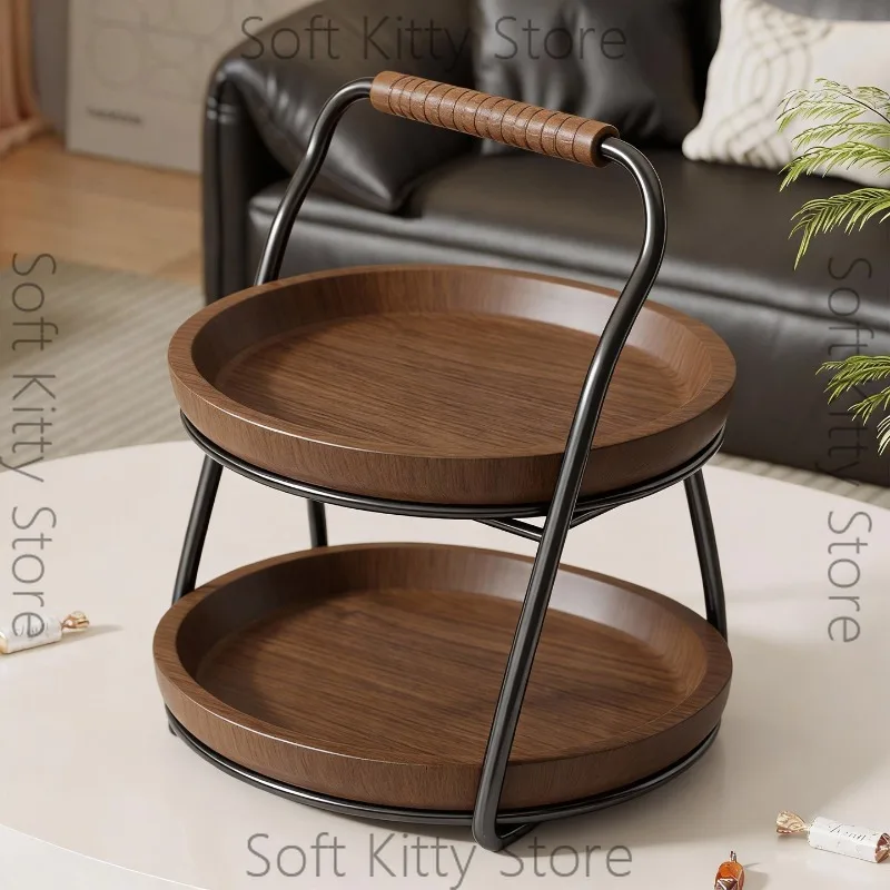 Solid wood fruit plate household desktop multi-layer shelf living room coffee table